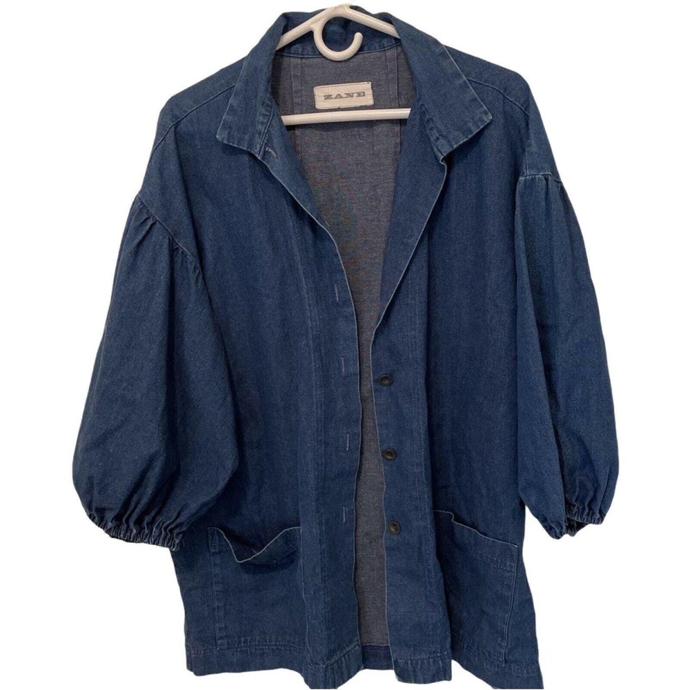 Zane Womens Jacket Coat Blue Denim Bishop Sleeves Buttons‎ Pockets 16/18